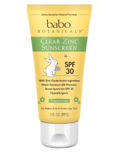 Image of Babo Botanicals Clear Zinc Sunscreen. Best Fragance Free Sunscreen for Sensitive Pregnant Mothers
