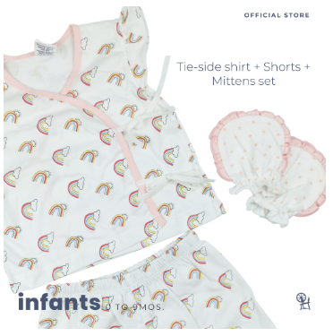 Looms 0-6 Months Tie-Side Blouse And Short Terno With Mittens Set