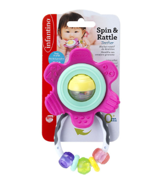 Infantino Spin & Rattle Teether - Bright Pink | Gift For Baby Girl