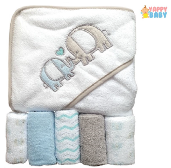 Yappy Baby 6 Pcs Hooded Bath Towel And Washcloth Set