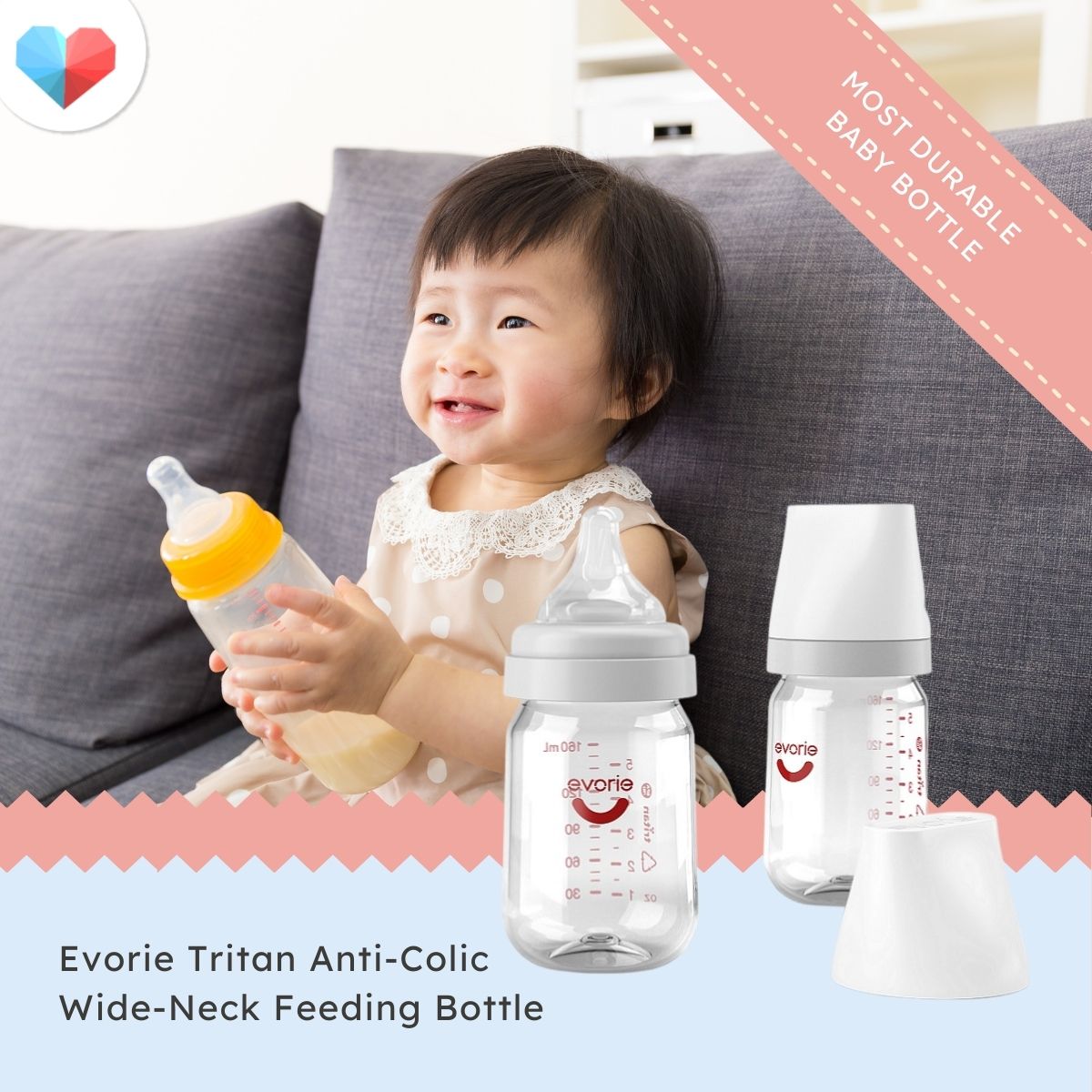 Evorie Tritan Anti-Colic Wide-neck Feeding Bottle - Most Durable Baby Bottle