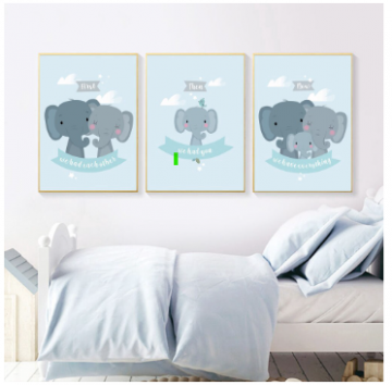 Blue Poster Boy Nursery Elephant Wall Decor | Elephant Baby Themed Nursery