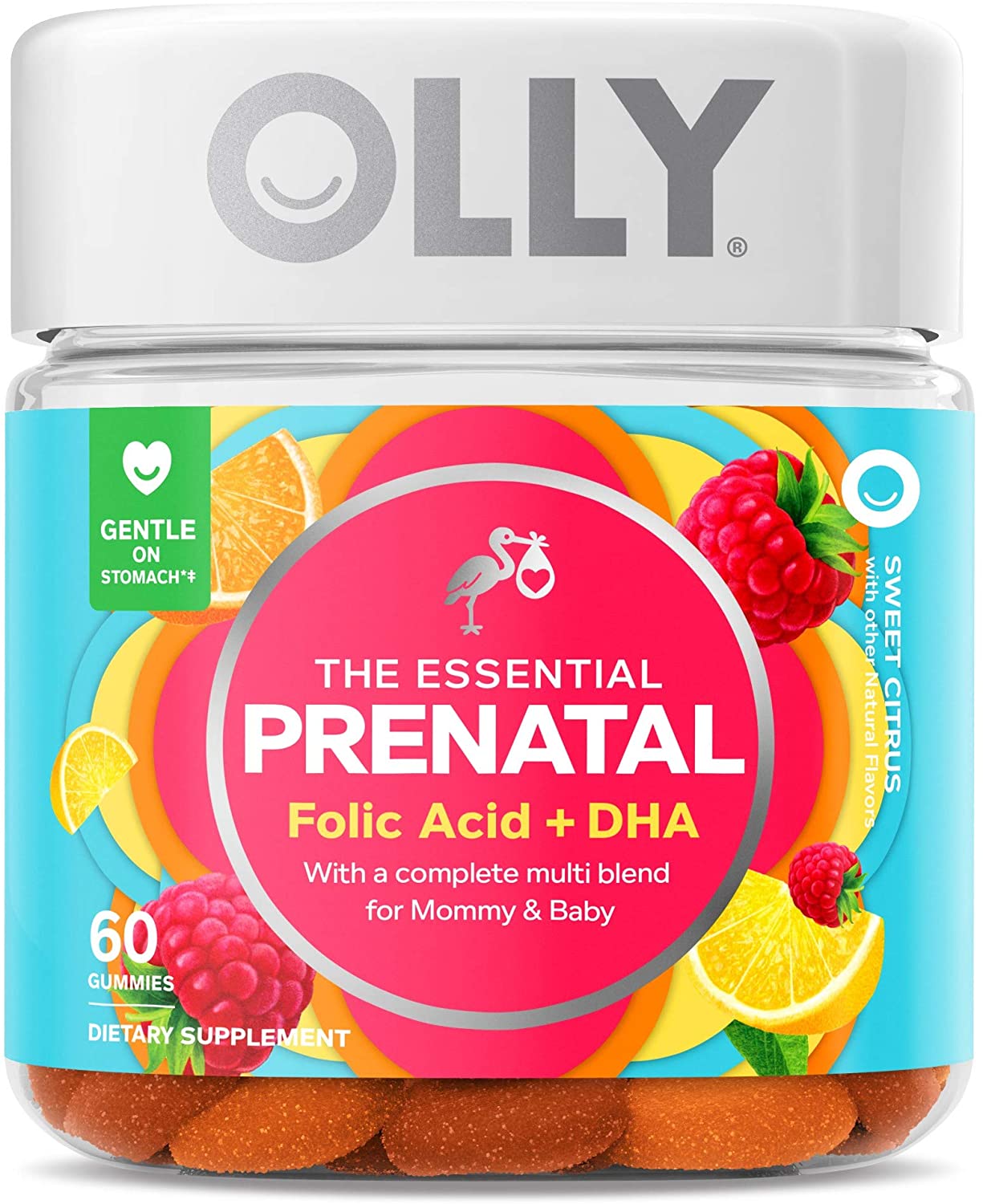 OLLY The Essential Prenatal Gummy Multivitamins with Folic Acid + DHA, Chewable Supplement