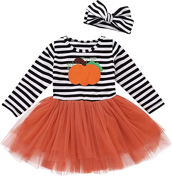 Pumpkin Print Long-Sleeve Dress | Baby Dress Singapore