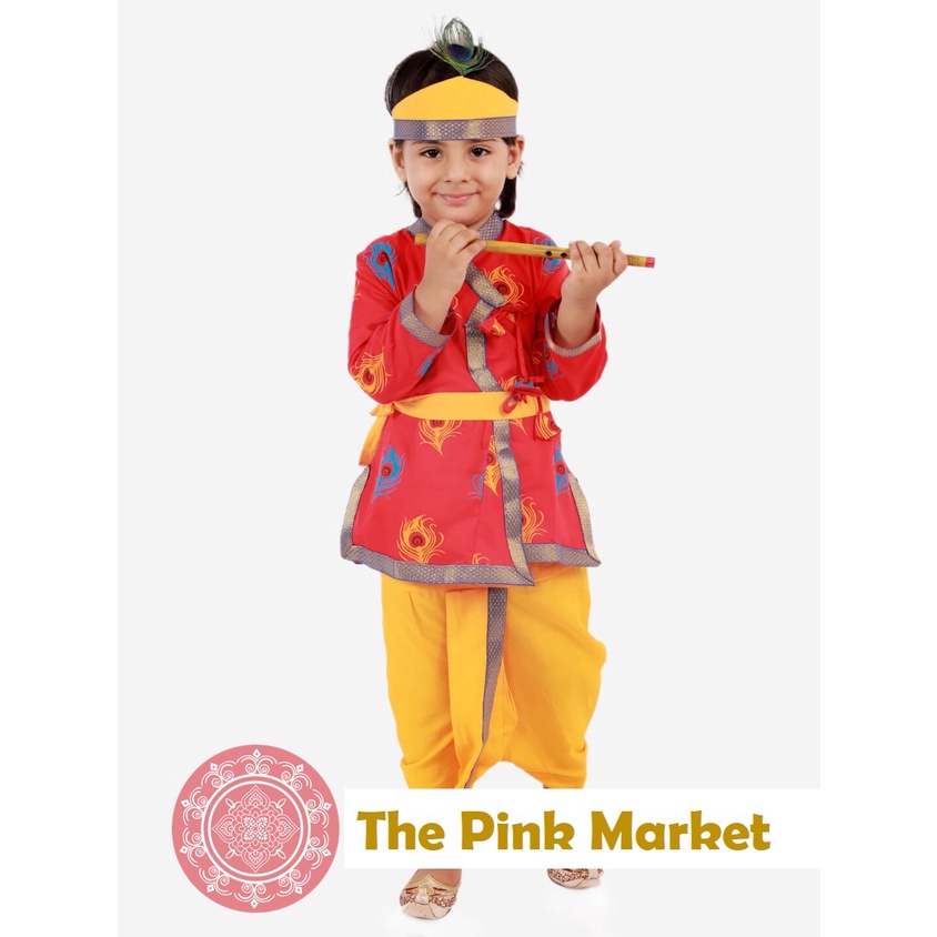 The Pink Market Krishna Dress With a Boy Holding A Flute | Baby Dress Singapore