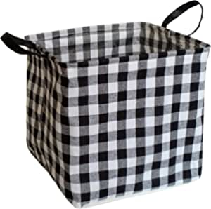 KUNRO Square Storage Basket Waterproof Coating Organiser Bin Laundry Hamper for Nursery Clothes Toys (Black Plaid)