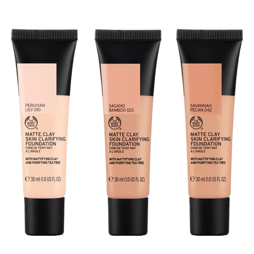 The Body Shop Matte Clay Skin Clarifying Foundation yang memiliki hasil akhir matte