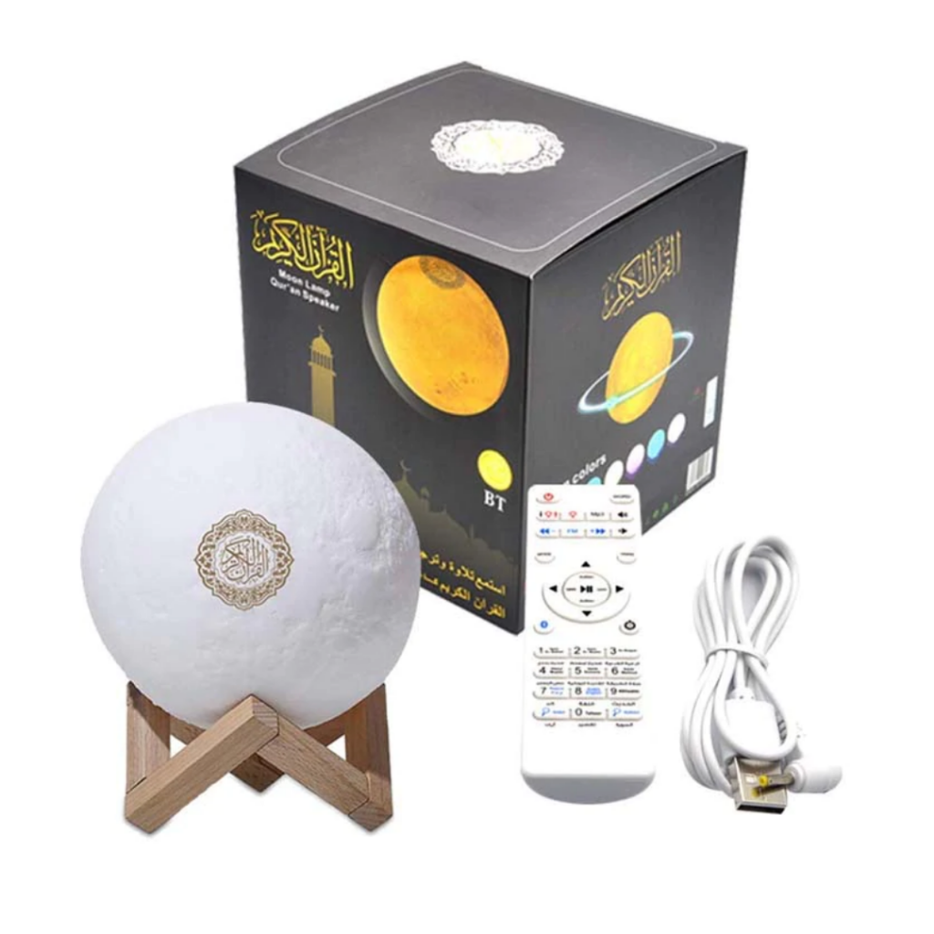 speaker al-quran berbentuk bulan dilengkapi dengan tujuh warna lampu LED