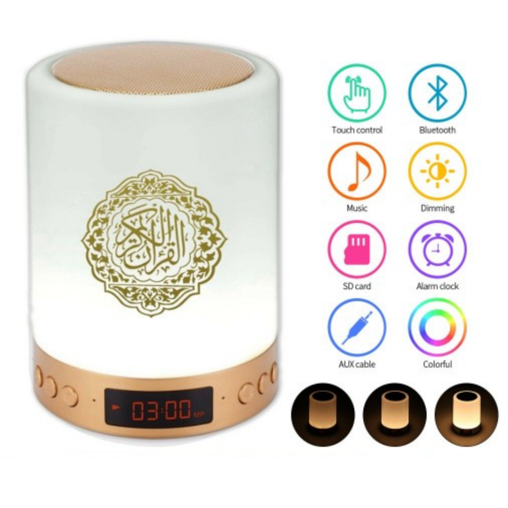speaker murottal dan lampu tidurserta bisa menggunakannya sebagai speaker Bluetooth.