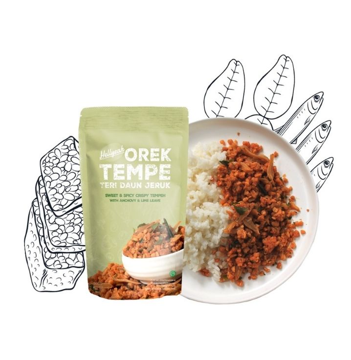 Tempe dan teri orek yang mengandung daun jeruk