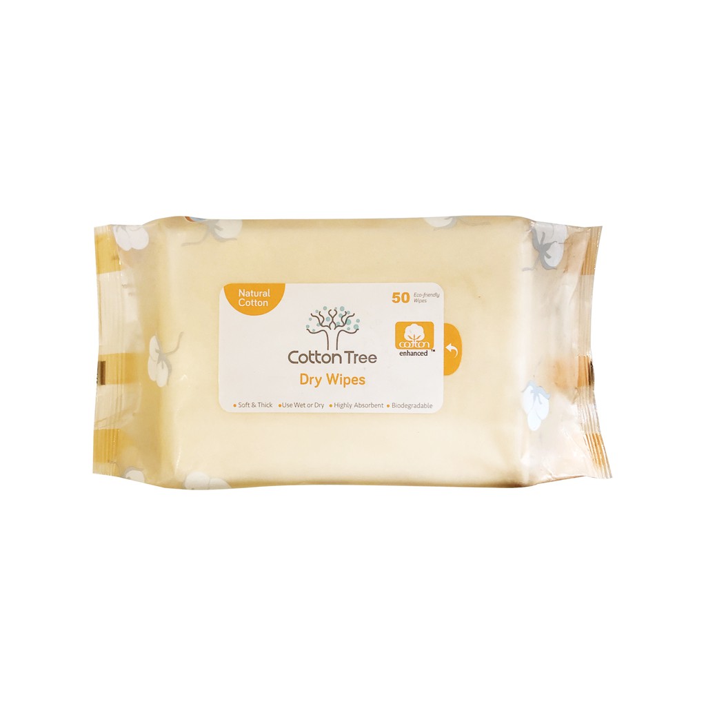 Cotton Tree Dry Wipes bisa digunakan dalam keadaan kering atau basah.