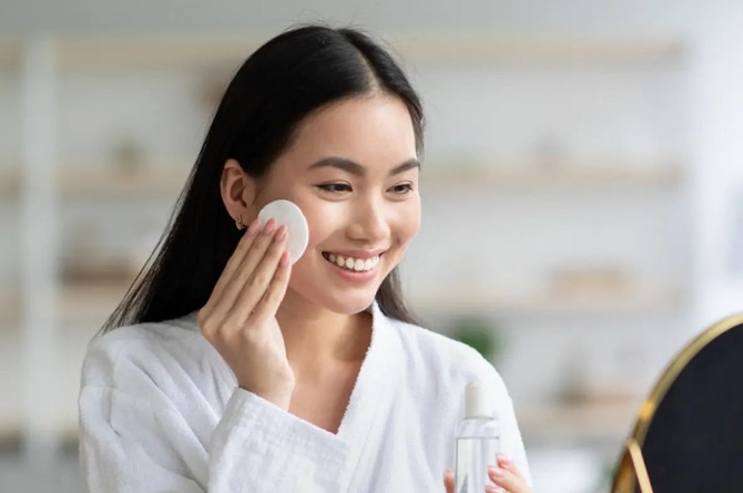 ilustrasi perempuan menggunaakn skincare vitamin C